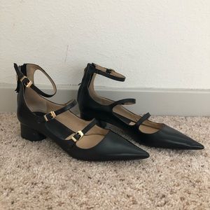 • Zara Pointed Toe Leather Strappy Flats •